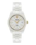 Versace DV One Collection Luxury Womens Watch Timepieces with a White Bracelet and Dial Featuring a White Ceramic Case
