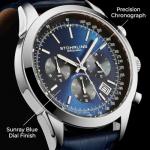 Stuhrling Original Mens Watches Chronograph Analog Blue Dial with Date - Tachymeter 24-Hour Subdial Mens Blue Leather Strap - Watches for Men Rialto Collection