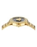 Versace Medusa Deco Collection Luxury Womens Watch Timepieces with a Gold Bracelet and Case Featuring a Black Dial