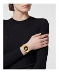 Versace Medusa Deco Collection Luxury Womens Watch Timepieces with a Gold Bracelet and Case Featuring a Black Dial