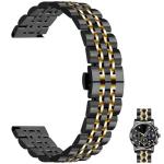Juntan 7 Beads Quick Release Watch Band, 20mm Stainless Steel Watch Strap for Men Women, Adjustable Business Metal Watch Bracelet with Butterfly Clasp Gold Black