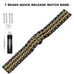 Juntan 7 Beads Quick Release Watch Band, 20mm Stainless Steel Watch Strap for Men Women, Adjustable Business Metal Watch Bracelet with Butterfly Clasp Gold Black
