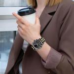 Juntan 7 Beads Quick Release Watch Band, 20mm Stainless Steel Watch Strap for Men Women, Adjustable Business Metal Watch Bracelet with Butterfly Clasp Gold Black