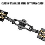 Juntan 7 Beads Quick Release Watch Band, 20mm Stainless Steel Watch Strap for Men Women, Adjustable Business Metal Watch Bracelet with Butterfly Clasp Gold Black