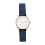 Skagen Women's Signatur Lille Two-Hand Rose Gold Stainless Steel and Blue Leather Band Watch (Model: SKW2838)
