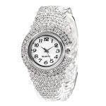 Weicam Women Elegant Crystal Bangle Braclet Round Dial Analog Quartz Wristwatch (Silver)