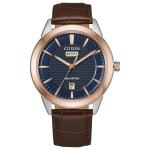Citizen Men's Eco-Drive Dress Classic Rolan, Brown Leather Strap, Navy Dial, 3 Hand, Day/Date (Model: AW0096-06L)