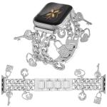 YONWORTH Cuban Chain Band Compatible with Apple Watch Bands 38/40/41mm Women,Bling Diamond Chain Metal Wristband Cute Charms Pendants for iWatch Series 10 9 8 7 6 5 4 3 SE (A5-Bling Silver, 38MM)