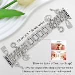 YONWORTH Cuban Chain Band Compatible with Apple Watch Bands 38/40/41mm Women,Bling Diamond Chain Metal Wristband Cute Charms Pendants for iWatch Series 10 9 8 7 6 5 4 3 SE (A5-Bling Silver, 38MM)