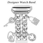 YONWORTH Cuban Chain Band Compatible with Apple Watch Bands 38/40/41mm Women,Bling Diamond Chain Metal Wristband Cute Charms Pendants for iWatch Series 10 9 8 7 6 5 4 3 SE (A5-Bling Silver, 38MM)