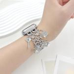 YONWORTH Cuban Chain Band Compatible with Apple Watch Bands 38/40/41mm Women,Bling Diamond Chain Metal Wristband Cute Charms Pendants for iWatch Series 10 9 8 7 6 5 4 3 SE (A5-Bling Silver, 38MM)