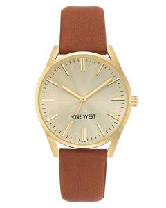 Nine West Women's Japanese Quartz Dress Watch with Faux Leather Strap, Brown, 18 (Model: NW/1994CHHY)