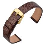 ANNEFIT Women's Leather Watch Band 13mm with Gold Buckle, Lizard Grain Slim Thin Replacement Strap (Brown)