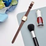 ANNEFIT Women's Leather Watch Band 13mm with Gold Buckle, Lizard Grain Slim Thin Replacement Strap (Brown)