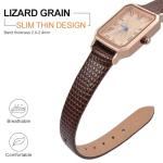 ANNEFIT Women's Leather Watch Band 13mm with Gold Buckle, Lizard Grain Slim Thin Replacement Strap (Brown)