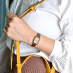 ANNEFIT Women's Leather Watch Band 13mm with Gold Buckle, Lizard Grain Slim Thin Replacement Strap (Brown)