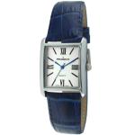 Peugeot Women's Silver-Tone Tank Shape Leather Dress Watch with Roman Numerals, Blue