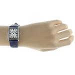 Peugeot Women's Silver-Tone Tank Shape Leather Dress Watch with Roman Numerals, Blue