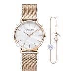 VICTORIA HYDE Rose Gold Watches for Women Analog Quartz Stainless Steel Mesh Band Casual Ladies Wristwatch with Bracelet Sets