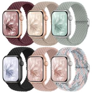 6 Pack Braided Stretchy Bands Compatible with Apple Watch Band 38mm 40mm 41mm 42mm 44mm 45mm 46mm 49mm Women Men, Adjustable Nylon Solo Loop Elastic Straps for iWatch Series 11 10 9 8 7 6 5 4 SE Ultra