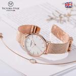 VICTORIA HYDE Rose Gold Watches for Women Analog Quartz Stainless Steel Mesh Band Casual Ladies Wristwatch with Bracelet Sets