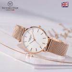 VICTORIA HYDE Rose Gold Watches for Women Analog Quartz Stainless Steel Mesh Band Casual Ladies Wristwatch with Bracelet Sets