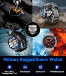 Military Smart Watch for Men Answer/Make Call, 1.85'' HD Rugged Smartwatch with 1000mAh Battery/Flashlight/Heart Rate/110+ Sports Mode, IP68 Waterproof Fitness Tracker Watch for Android iPhone