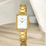 Casio LTP-V009G-7E Women's Rectangular Petite Gold Tone Stainless Steel White Dial Dress Watch