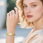 BOFAN Gold Watches for Women with Vintage Bracelet, Rectangular Case Roman Dial,Adjustment Tool Included,Water Resistant