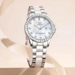 OLEVS Women Diamond Watch Elegant Luxury Dress Watch Women's Rose Gold Ceramic Crystal Wristwatch