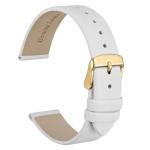 WOCCI 16mm Lug Width, Elegant Watch Band, Genuine Leather Replacement Strap with Gold Buckle (White)