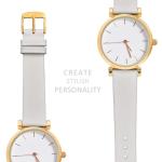 WOCCI 16mm Lug Width, Elegant Watch Band, Genuine Leather Replacement Strap with Gold Buckle (White)