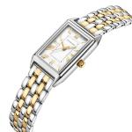 GAOFAN HOUR Gold Watches for Women with Vintage Rectangular Case,White Roman Dial,Stainless Steel Band,Adjustment Tool Included,Water Resistant(Two-Tone)