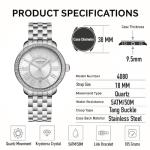 Stuhrling Original Celestia 4080 Women’s 38mm Quartz Watch – Crystal Bezel, Sunray Dial, Roman Numerals, Date Display, Stainless Steel Bracelet, Butterfly Clasp