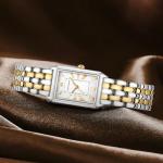 GAOFAN HOUR Gold Watches for Women with Vintage Rectangular Case,White Roman Dial,Stainless Steel Band,Adjustment Tool Included,Water Resistant(Two-Tone)