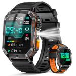 PODOEIL Military Smart Watches for Men, 2.01" HD Screen, 30-Day Battery, 5ATM Waterproof, LED Flashlight, Heart Rate & Sleep Monitor, 110+ Sports Modes, 2 Watch Bands, Android iOS