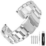 SINAIKE 22mm Metal Watch Band for Men Women, Quick Release Stainless Steel Watch Bracelet Solid Brushed Silver Watch Straps with Double Buckle