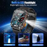 PODOEIL Military Smart Watches for Men, 2.01" HD Screen, 30-Day Battery, 5ATM Waterproof, LED Flashlight, Heart Rate & Sleep Monitor, 110+ Sports Modes, 2 Watch Bands, Android iOS