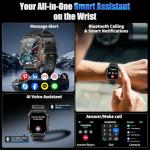 PODOEIL Military Smart Watches for Men, 2.01" HD Screen, 30-Day Battery, 5ATM Waterproof, LED Flashlight, Heart Rate & Sleep Monitor, 110+ Sports Modes, 2 Watch Bands, Android iOS