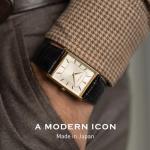 SEIKO SWR052 Watch for Men - Essentials - Water Resistant with Gold-Tone Stainless Steel Rectangular Case, White Dial with Roman Numerals, and Black Leather Strap