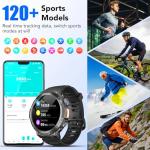 Military Smart Watches for Men(Answer/Make Calls), 1.53" HD Fitness Watch, Heart Rate Sleep Monitor, Smart Watch for Men,120+ Sport Modes, IP68 Waterproof Smartwatch for Android iOS, 30Day, Black