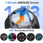 Military Smart Watches for Men(Answer/Make Calls), 1.53" HD Fitness Watch, Heart Rate Sleep Monitor, Smart Watch for Men,120+ Sport Modes, IP68 Waterproof Smartwatch for Android iOS, 30Day, Black