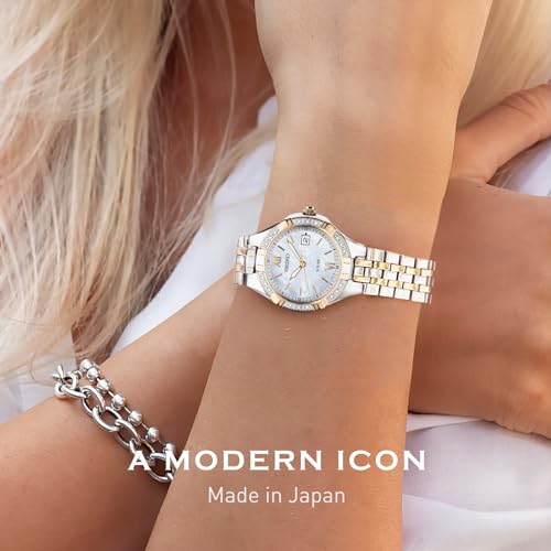 Seiko Solar Diamond Watch for Women - Two-Tone