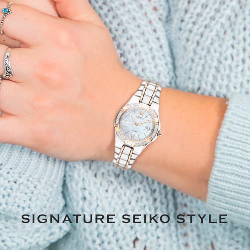Seiko Solar Diamond Watch for Women - Two-Tone