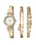 Anne Klein Crystal-Accented Bangle Watch Set