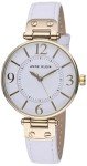Anne Klein Gold-Tone White Leather Strap Watch