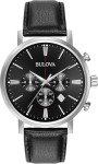 Bulova Aerojet 96B262 Black Leather Chronograph Watch