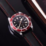 Ritche Quick Release Leather Watch Band - Black & Red
