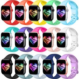 Soft Silicone Sport Bands for Apple Watch - 15 Pack