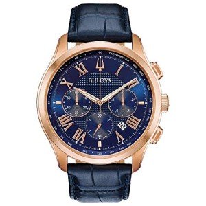 Bulova Men's Wilton 21-Jewel Blue-Rose Gold Watch